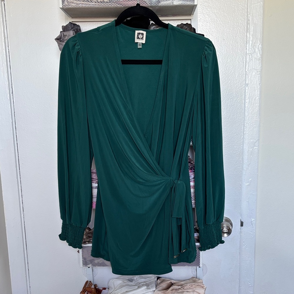 Anne Klein Teal Wrap Blouse